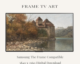 Vintage Castle Frame TV Art | European Lake Landscape | Antique Castle Painting Samsung Frame TV Art | Moody Nature Download