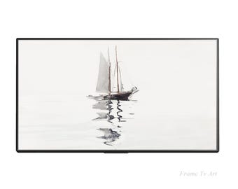 Vintage Sailboat Painting, Coastal Samsung Frame TV Art (Digital Download)
