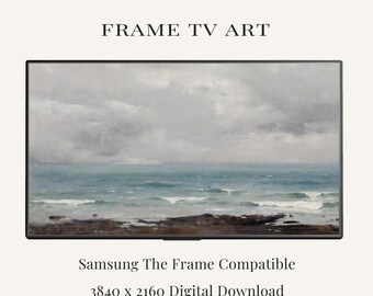 Moody Ocean Seascape Art | Vintage Coastal Frame TV Art (Digital Download)