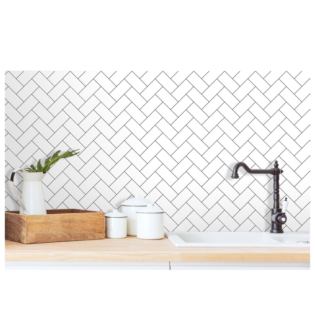 Herringbone Tile Stickers Kitchen and Bathroom Splashback Etsy