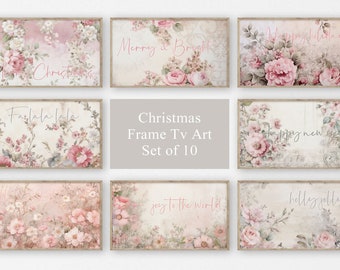 Vintage Shabby Chic Pink Christmas Frame Tv Art, Sef of 10, Vintage Christmas Samsung Art Tv, Rose Frame Tv Art, Digital Download Tv Art