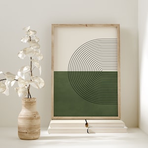 Boho Style Green Abstract Wall Art, Mid Century Modern Wall Decor, Instant Digital Download Poster
