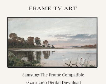 Vintage Swan Lake Frame TV Art | Waterscape Painting (Digital Download)