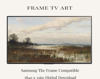 Vintage Wetland Frame TV Art | Tranquil Lake Landscape Painting | Nature Samsung Frame TV Art | Neutral Marshland Download