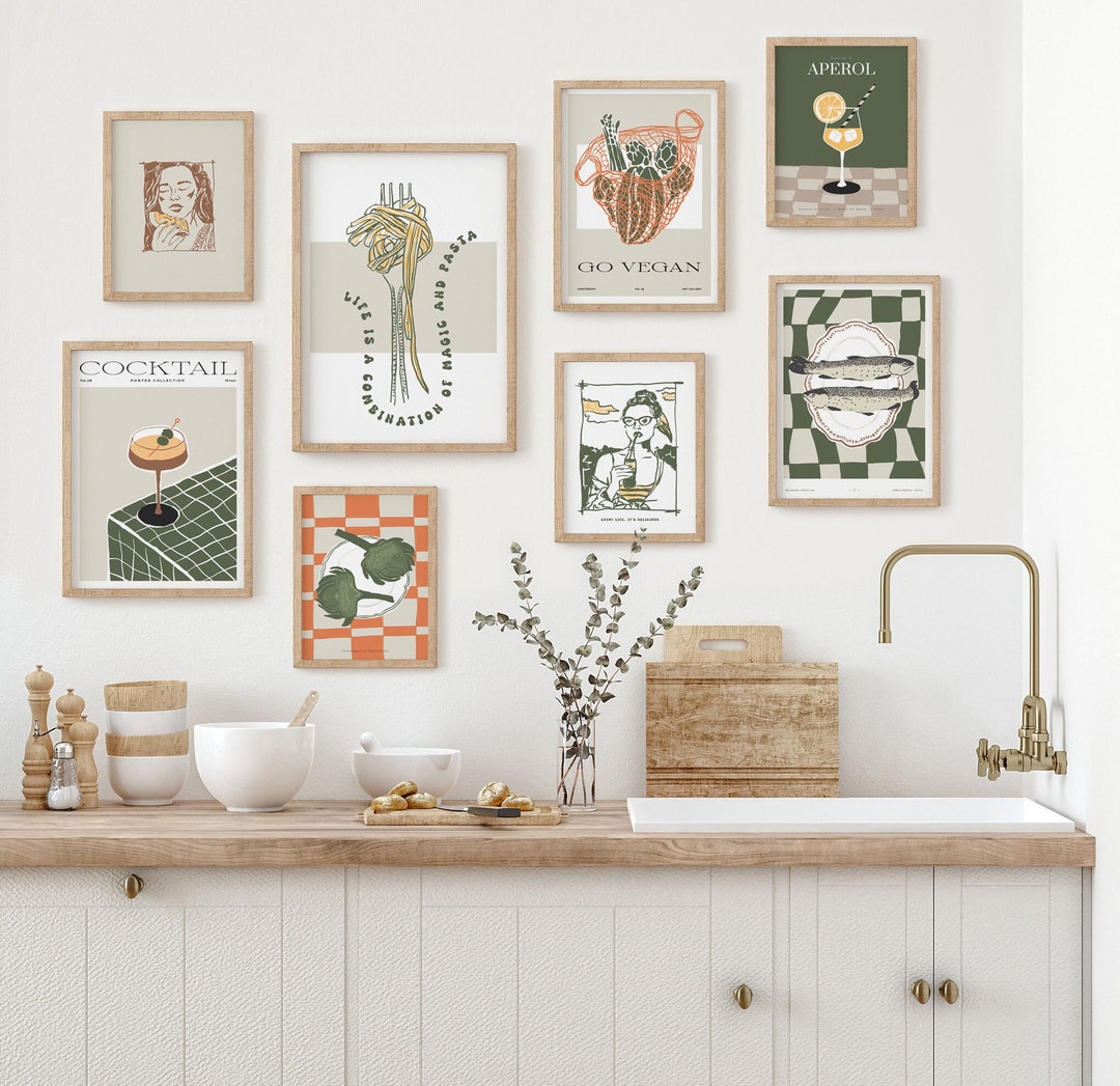 stylish kitchen prints | digital download | download... Kitchen Print Set of 8, Aesthetic Kitchen Decor, Kitchen Wall Art ...