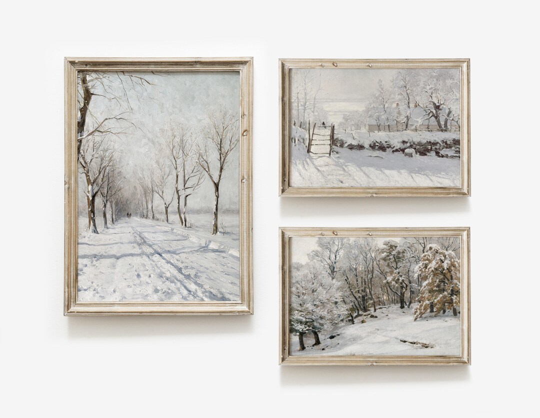 Winter Gallery Wall Art Set of 3, Snowy Landscape, Rustic Holiday Decor ...