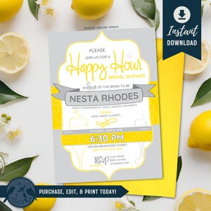 Uitnodiging vrijgezellenfeest happy hour | Aanpasbaar op canvas | Champagneglazen en pioenrozen | Directe digitale download