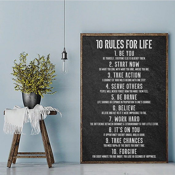10 Rules of Life Motivational Poster Inspiration Canvas Print - Etsy