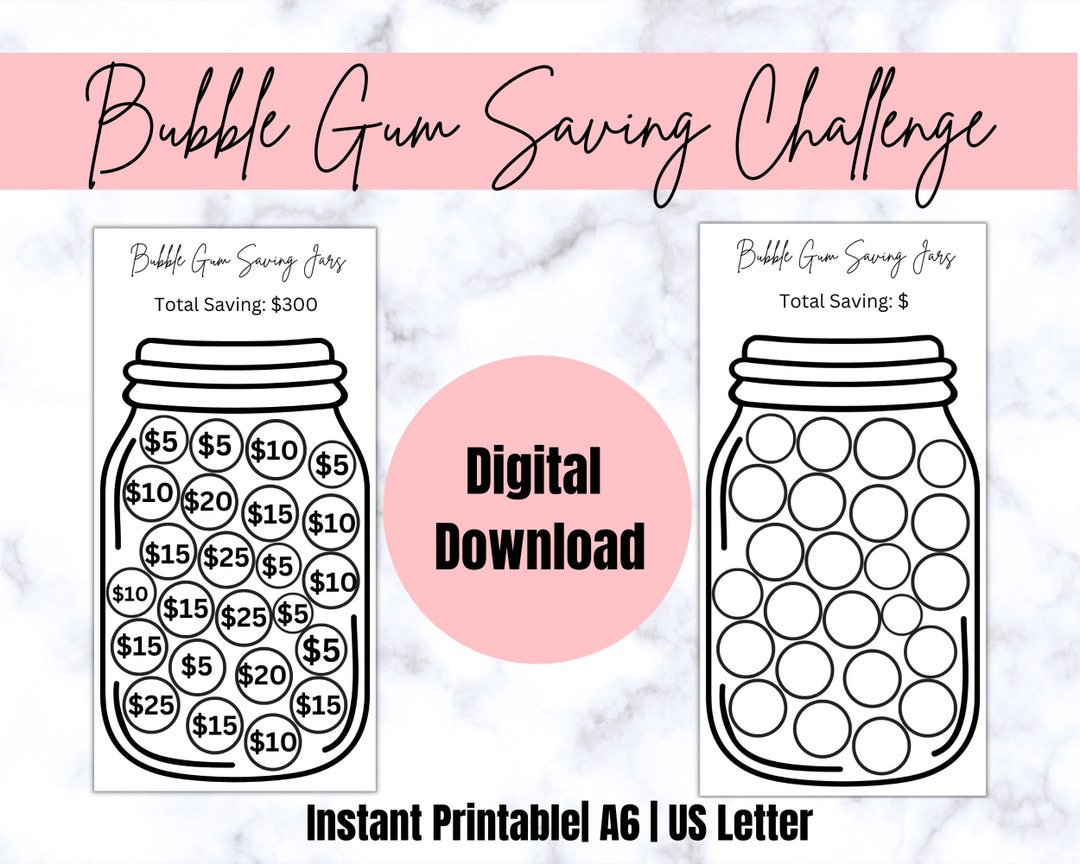 Bubble Gum Saving Jar/ Budgeting Saving Challenge/ Budget Saving Binder ...