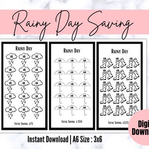 Rainy Day Savings Challenge/Saving Tracker Printable/ A6 Budget Binder/ Cash Stuffing Envelope/ Rainy Day Saving/ Low Income Budget