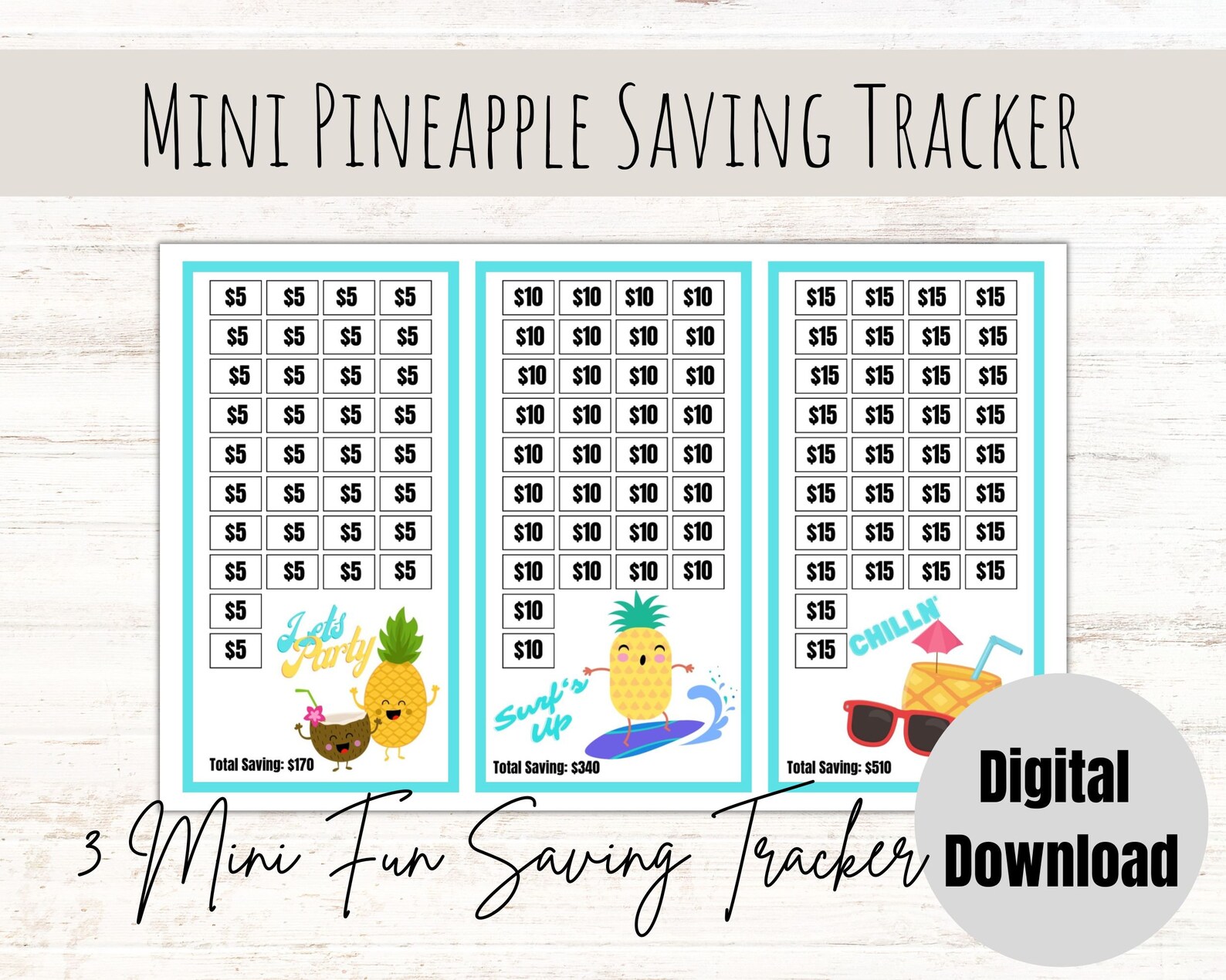 Mini Pineapple Saving Tracker/ Learning About Budgeting/ Saving