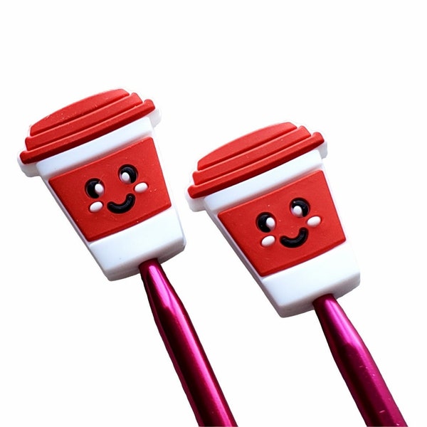 Point Protectors, Stitch Stoppers, Needle Holders for Knitting Needles; Red Coffee Cup Needle Huggers