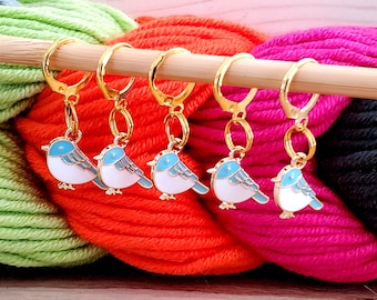 Blue Birds Stitch Markers; Progress Keepers for Knitting or Crochet, Set of 5, Gift for Mom, Knitting Lover, Notions, Tools for Knitting