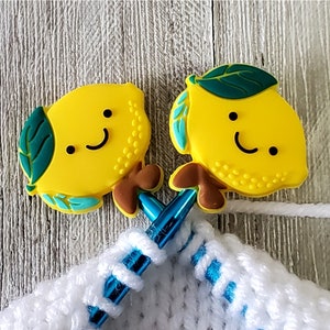 Lemon Point Protectors, Stitch Stoppers, Needle Holders for Knitting Needles, Tropical Fruit Knitting Accessories