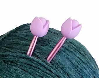 Purple Tulips Point Protectors, Knitting Needle Stitch Stoppers, Needle Stoppers, Needle Holders