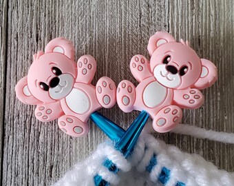 Baby Pink Bears Point Protectors, Stitch Stoppers, Needle Holders for Knitting Needles, Gift for Knitters