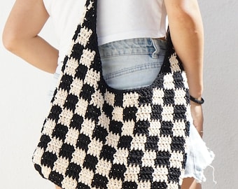 Patron de sac à bandoulière au crochet à carreaux : sac à bandoulière rétro (téléchargement PDF)