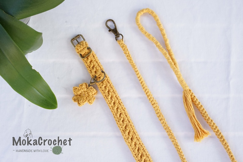 Dog Collar Crochet Pattern Video Tutorial, Dog Leash Crochet Pattern Tutorial, Boho Dog Collar, Dog Leash Crochet, Digital Download image 3