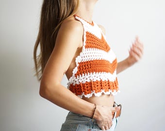 Patrón de top halter a crochet / Top corto bohemio de verano / Top fácil para festivales (PDF) / Patrón de conjunto playero hecho a mano
