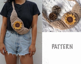 Sunflower Bag, Boho Bag, Crochet Bag/Belt/Strap PATTERN PDF,  Crossbody Bag, Bum bag, Clutch Bag, Granny Square Bag,Digital Download