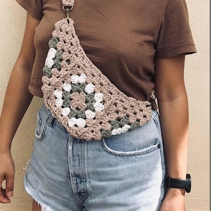 Patrón de bolso/cinturón/correa de crochet (PDF y videotutorial), bolso bandolera, riñonera, bolso de mano, bolso cuadrado de abuela, descarga digital