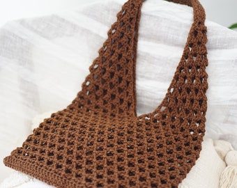 Crochet Market Net Bag Pattern Summer Tote Bag Beach Net Bag Minimalist Hand Bag Shoulder Boho Crochet Bag Triangle Pattern Easy Crochet