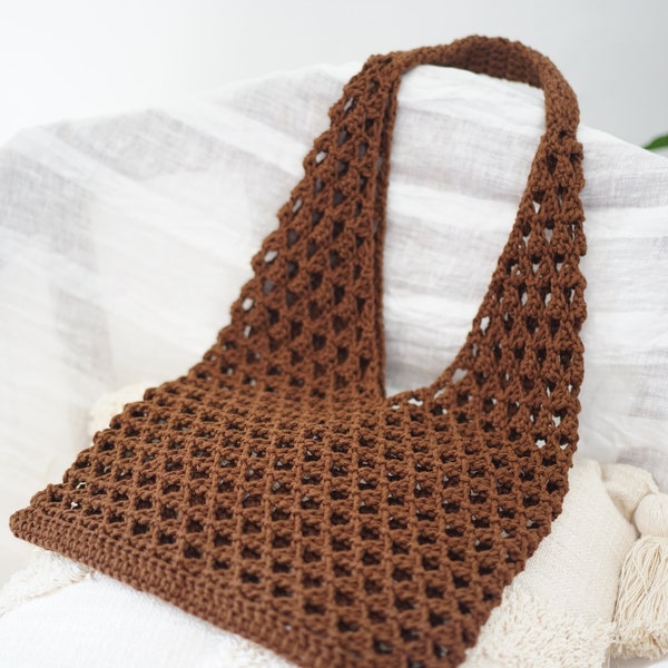 Crochet Market Net Bag Pattern Summer Tote Bag Beach Net Bag Minimalist Hand Bag Shoulder Boho Crochet Bag Triangle Pattern Easy Crochet