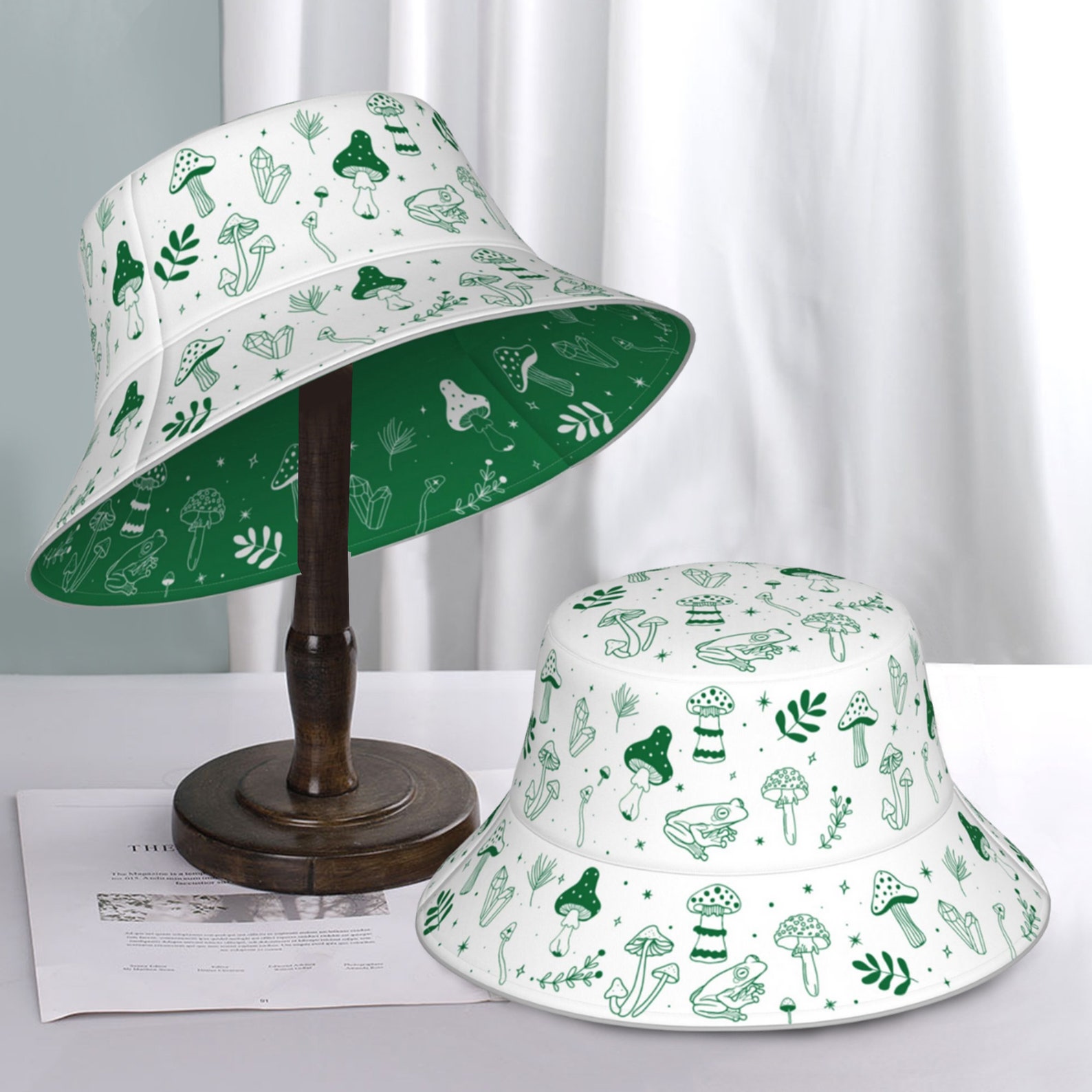 Mushroom Bucket Hat Mushroom Hat, Mushroom Printed Beach Hat, Green