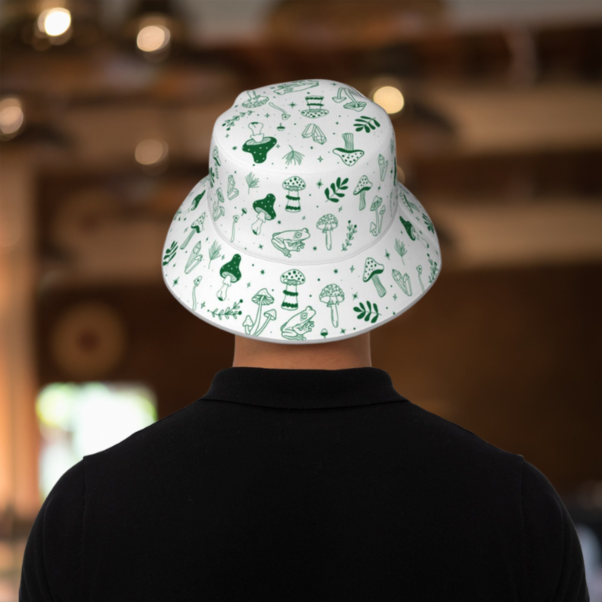 Mushroom Bucket Hat Mushroom Hat, Mushroom Printed Beach Hat, Green