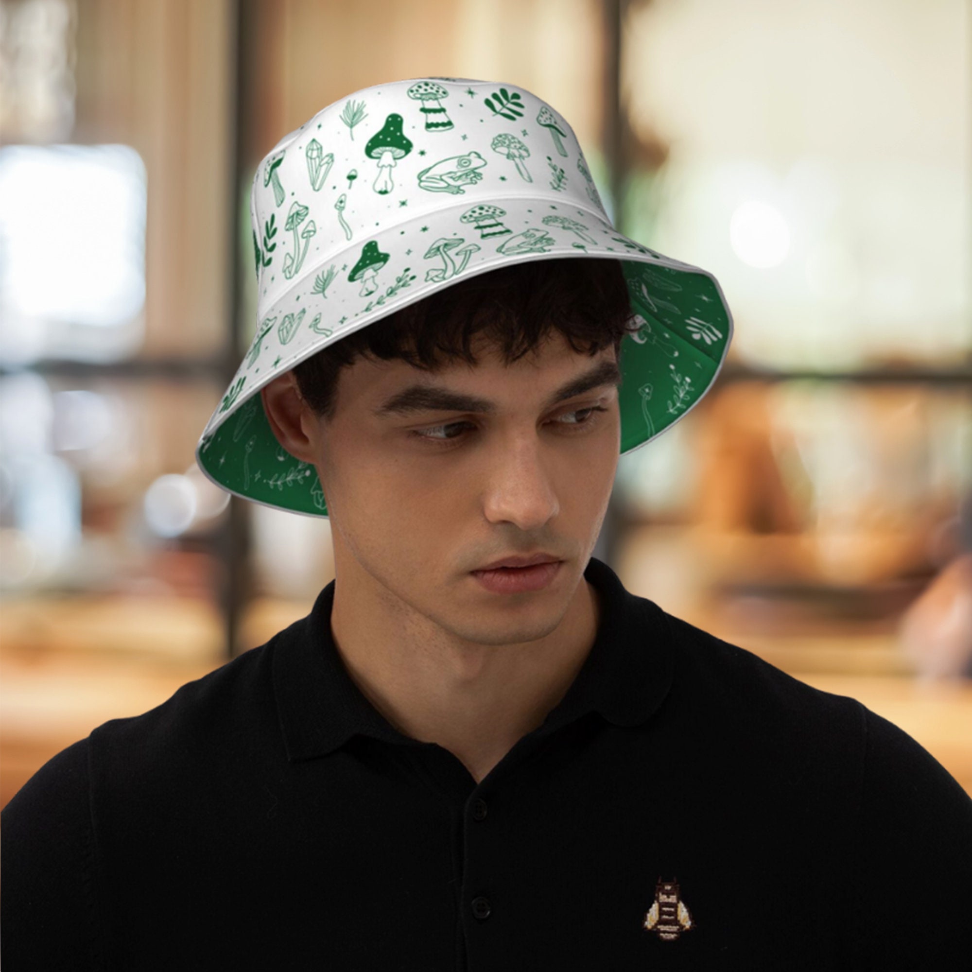 Mushroom Bucket Hat Mushroom Hat, Mushroom Printed Beach Hat, Green