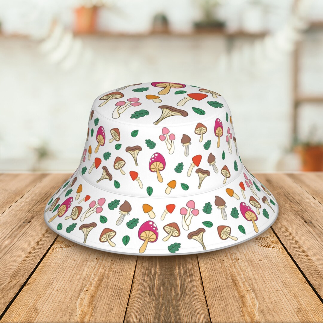 Mushroom Bucket Hat Mushroom Hat, Mushroom Printed Beach Hat, Unisex