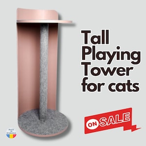 Kattentoren, handgemaakt van multiplex en eikenfineer met vilten krabpaal, kattentorenmeubilair, kattentoren modern, kattentoren.