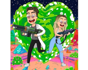 R and M Couple, R & M Cartoon Portrait, Couple Portrait, Birthday and Anniversary Gifts, Family Portrait, Your Favorite Cartoon from Photos