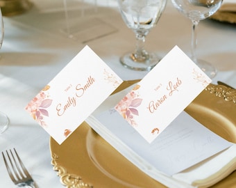 Personalisierte gedruckte Hochzeits-Tischkarten mit Essensauswahl | Tisch-Namenskarte gefaltet | Individuelle Platzierungskarten | Abendessenkarte | Tischplatzkarte