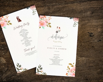 Printed Modern Wedding Program, Printed Ceremony, Wedding Ceremony With Wedding Day Timeline, Ceremony Program Details, Printed Wedding Card