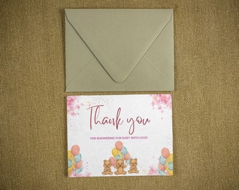 Cartes de remerciement florales modernes imprimées, carte de remerciement pour baby shower, cartes de remerciement baby shower, cartes de correspondance, cartes de remerciement de mariage personnalisées