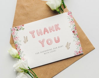 Cartes de remerciement florales modernes imprimées, carte de remerciement pour baby shower, cartes de remerciement baby shower, cartes de correspondance, cartes de remerciement de mariage personnalisées