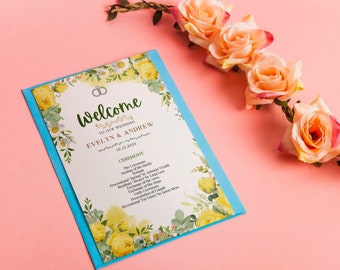 Printed Modern Wedding Program, Printed Ceremony, Wedding Ceremony With Wedding Day Timeline, Ceremony Program Details, Printed Wedding Card