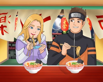 Fathers Day Gift | Custom Restaurant Ramen Anime Portrait | Turn me to Cartoon | Personalized Couple Anime Illustration | Illustration Gift