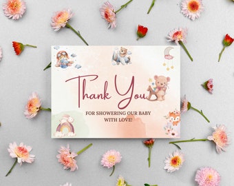 Cartes de remerciement florales modernes imprimées, carte de remerciement pour baby shower, cartes de remerciement baby shower, cartes de correspondance, cartes de remerciement de mariage personnalisées