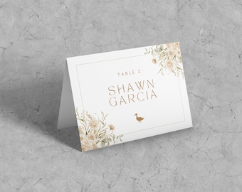 Tarjetas de lugar de boda impresas personalizadas con elección de comida / Tarjeta de nombre de mesa plegada / Tarjetas de colocación personalizadas / Tarjeta de cena / Tarjeta de lugar de mesa