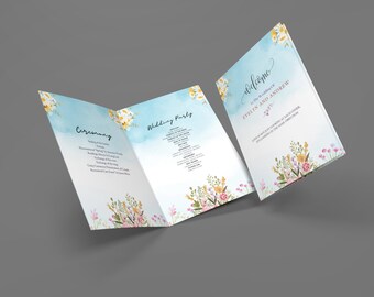 Gedrucktes modernes Hochzeitsprogramm, gedruckte Zeremonie, Hochzeitszeremonie mit Hochzeitstag-Timeline, Details zum Zeremonieprogramm, gedruckte Hochzeitskarte