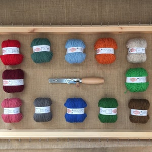 Punch Needle Kit / Tufting Kit. 1 Danella Needle Tool + Frame + 6 Wool Yarns + Hessian Cloth. All you need to get started with rug hooking