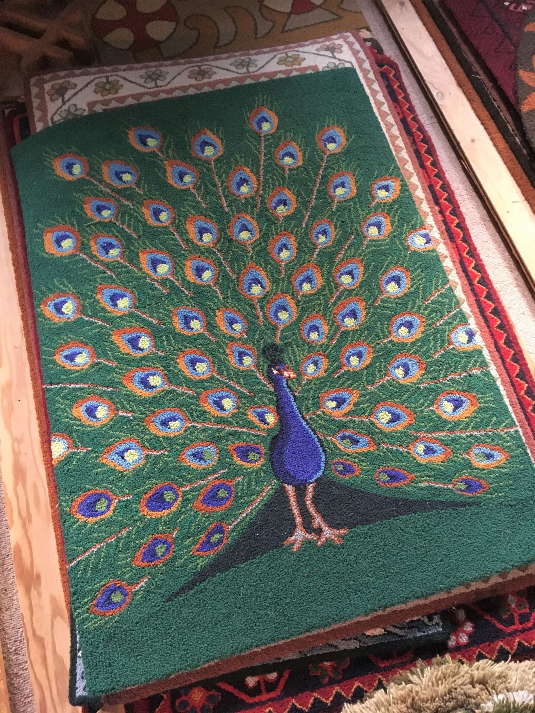 Peacock Pattern Lock Hook Carpet Home Decoration Painting Carpet  Adult/child Handmade Kit 
