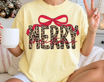Leoparden-Weihnachtsmotiv (PNG): Elegantes, verspieltes Schleifen-Design für Weihnachten (Digitaler Download)