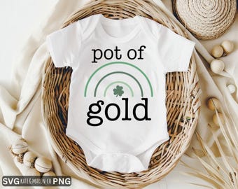 Primer SVG PNG del Día de San Patricio del bebé: Diseño de trébol de olla de oro (descarga digital)