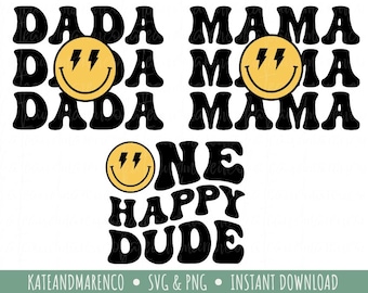 One Happy Dude SVG PNG: Retro Smile Familie 1st Birthday Design (Digitaler Download)