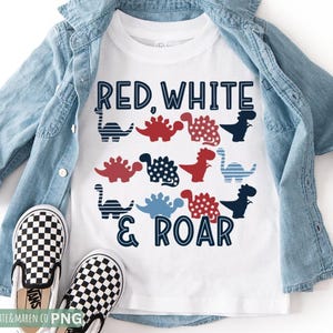 Diseño SVG PNG de dinosaurios rojos, blancos y azules del 4 de julio (descarga digital)