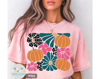 Boho Floral Pumpkin PNG: Fall Halloween Mosaic Design (Digital Download)