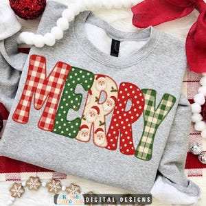 Merry PNG: Preppy Patchwork Christmas Design (Digital Download)